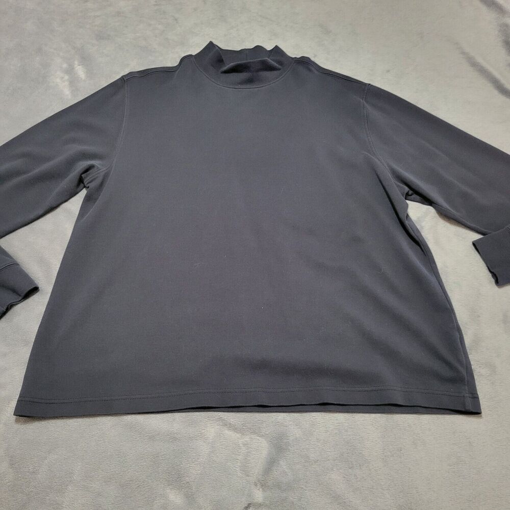Lands End Blouse Womens Extra Large Black Shirt Long Sleeve Cotton Mock Neck Top